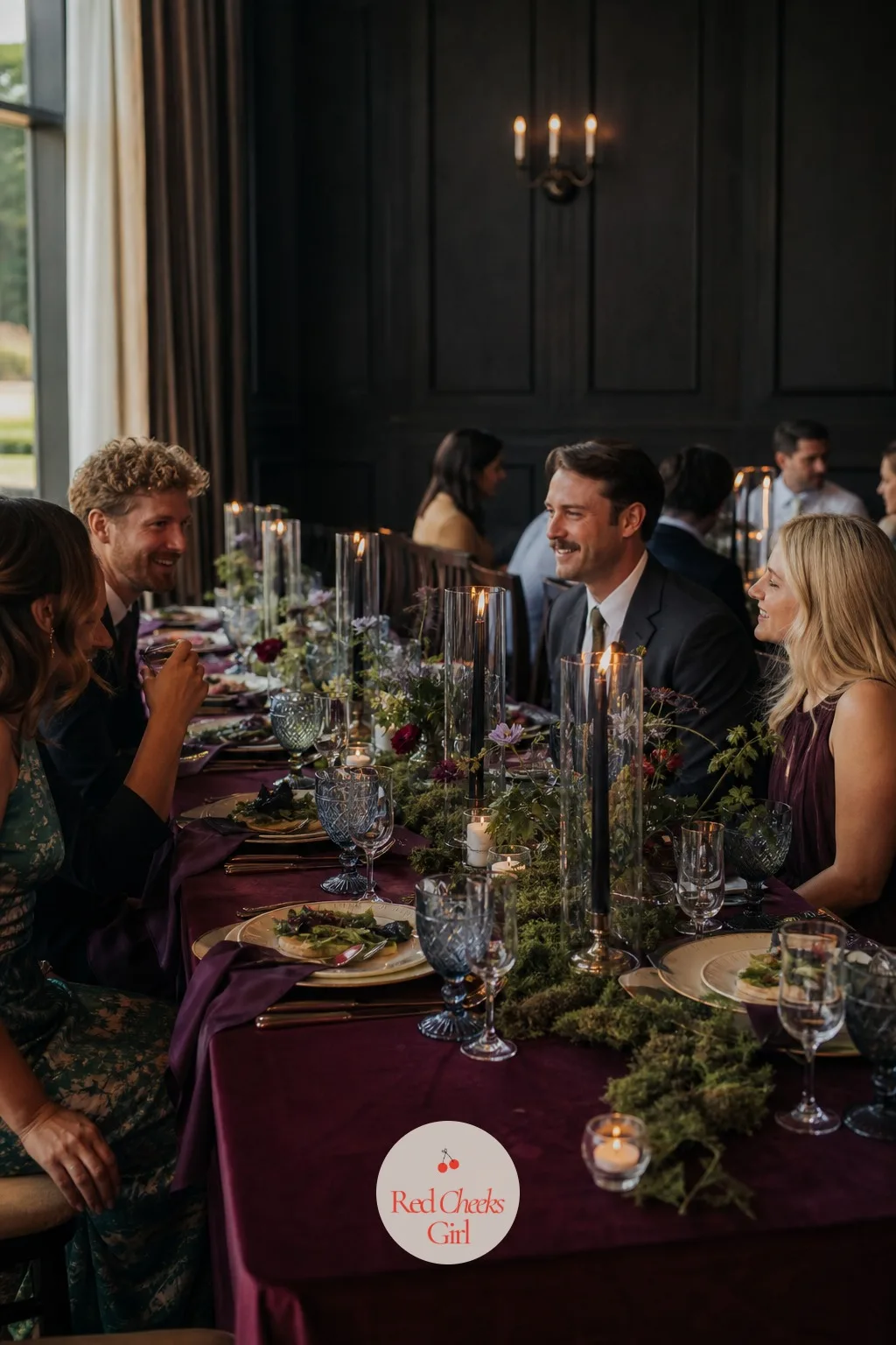 Merlot, Plum, Powder Blue and Moss Palette Tablescape — Four colors sounds like a lot until they actually sit on a table together: merlot and plum carry the