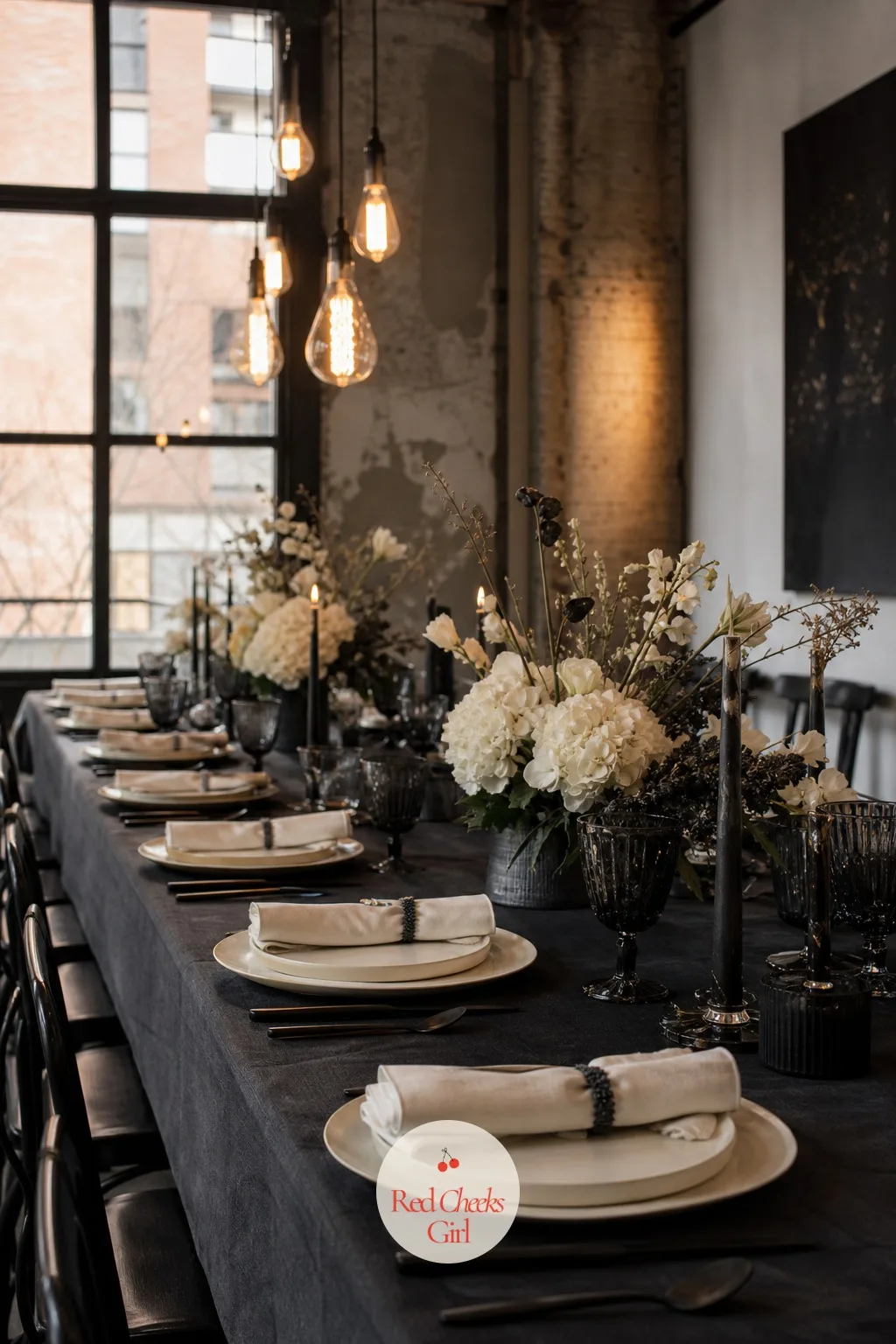 Charcoal and Ivory Modern Table Setting — For a reception that wants evening drama without going near a single jewel tone, charcoal against ivory does the job