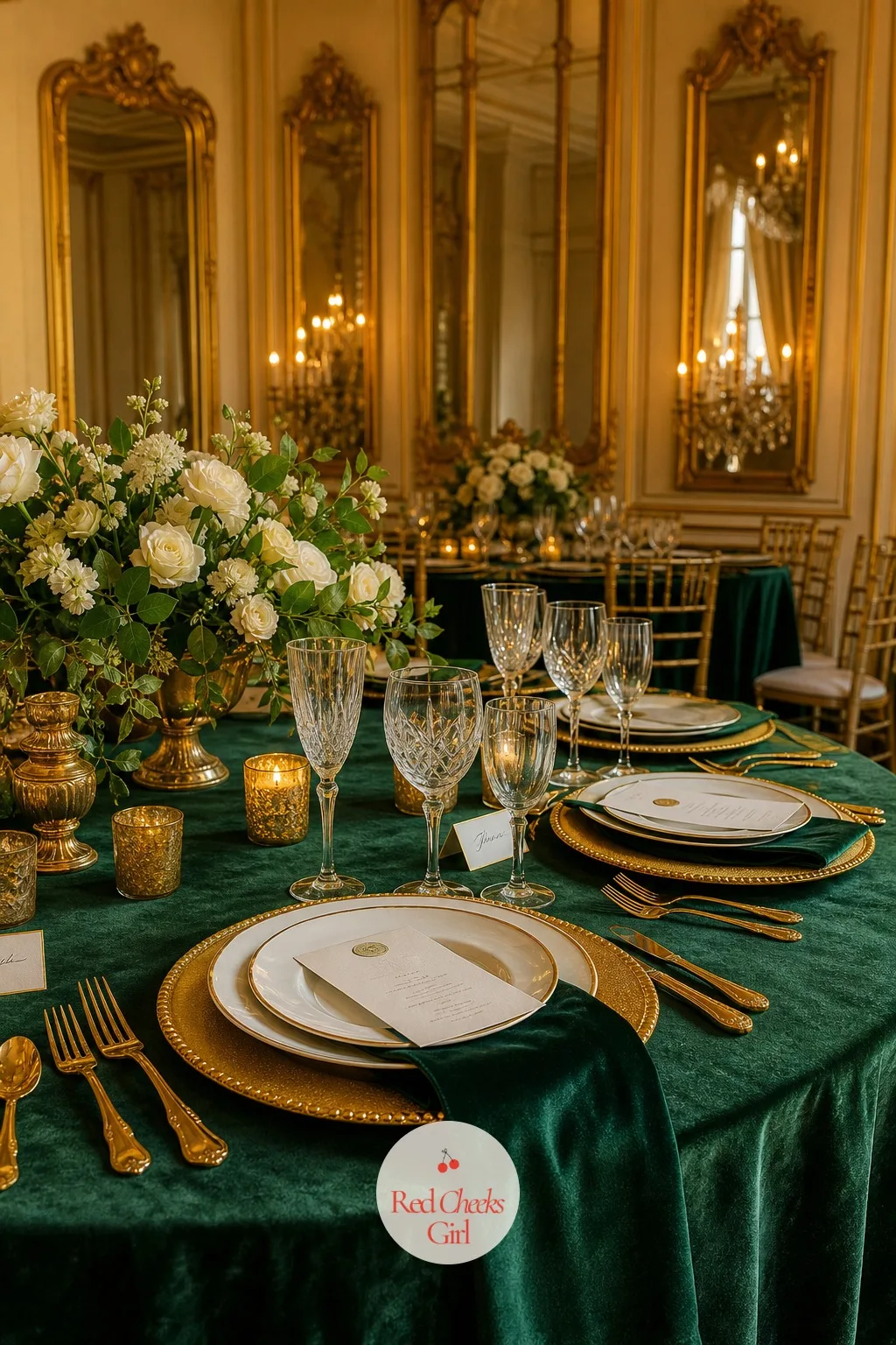 Emerald and Gold Table Setting — Emerald is the one jewel tone that reads as rich rather than dark, which makes it the easiest deep colour to build an evening