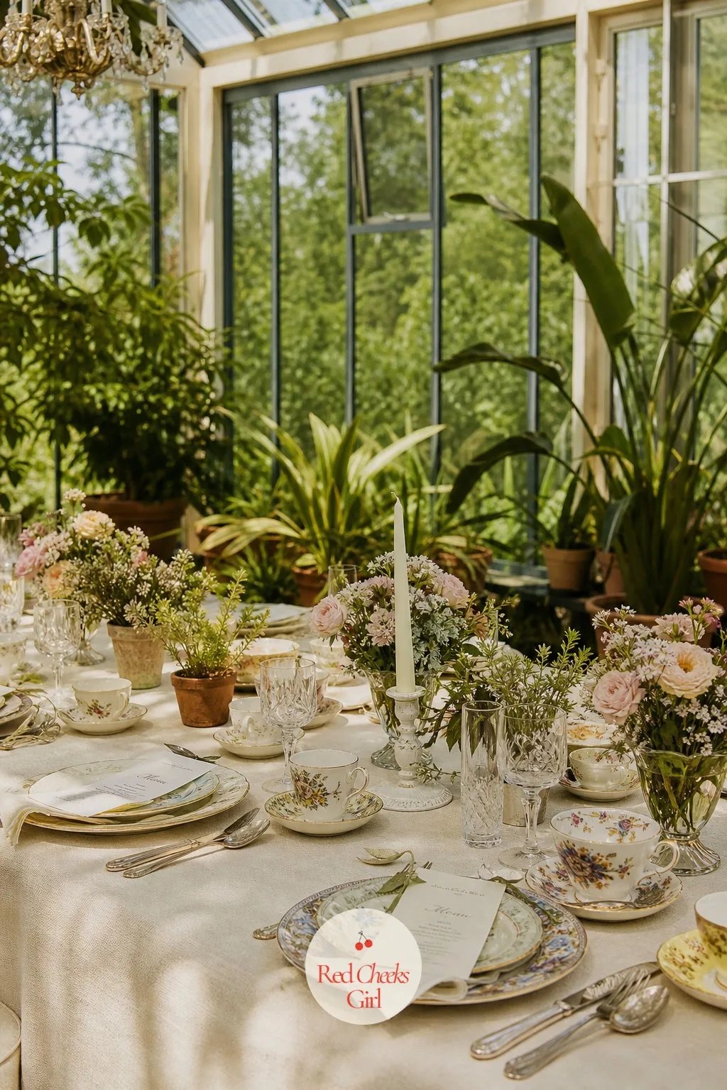 Mixed Vintage China — No two plates match, and that is the entire point. Wedding dinner table setting