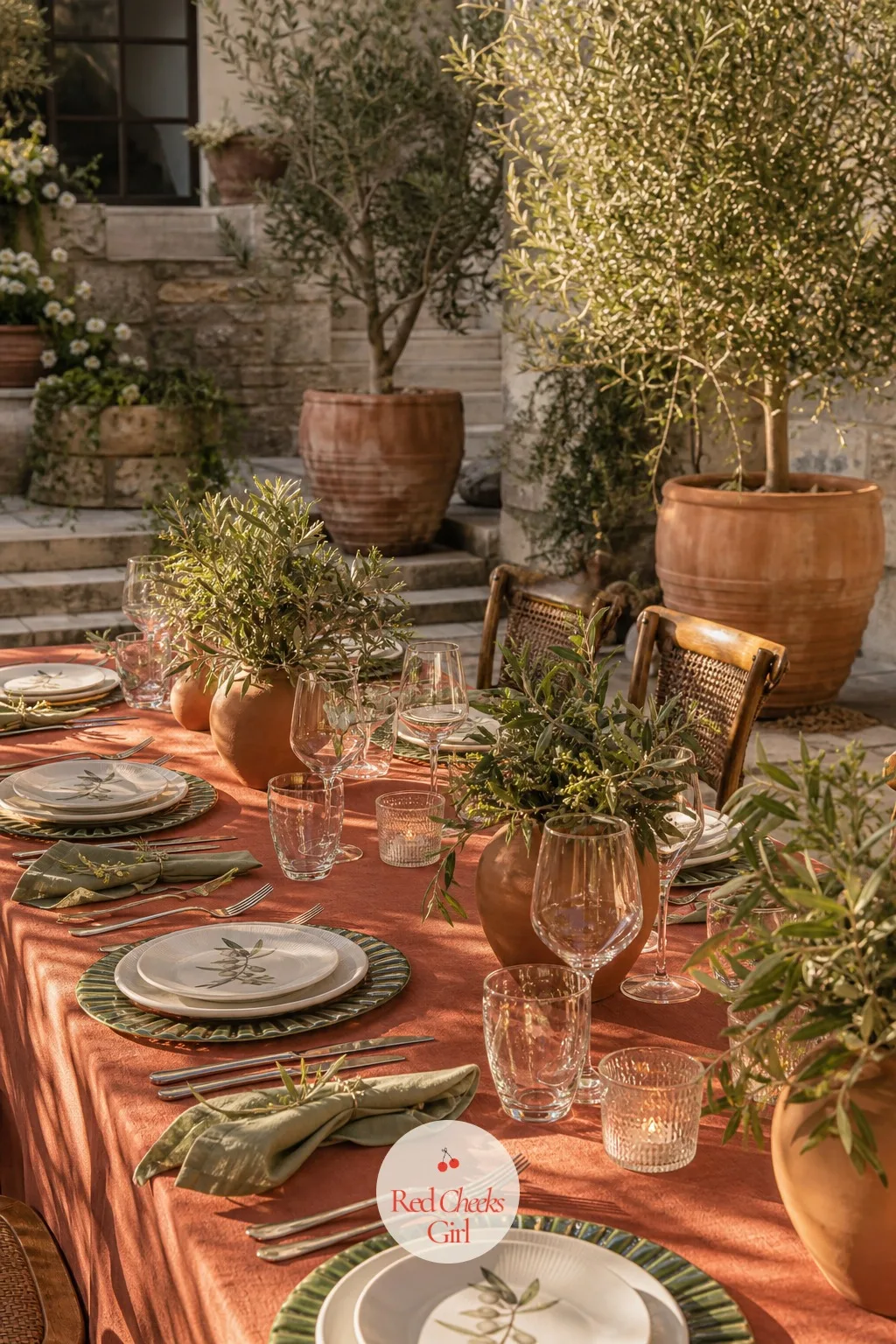 Terracotta and Sage Table Setting — This pairing feels like a long lunch in a courtyard somewhere warm, even when the reception is three hours from any