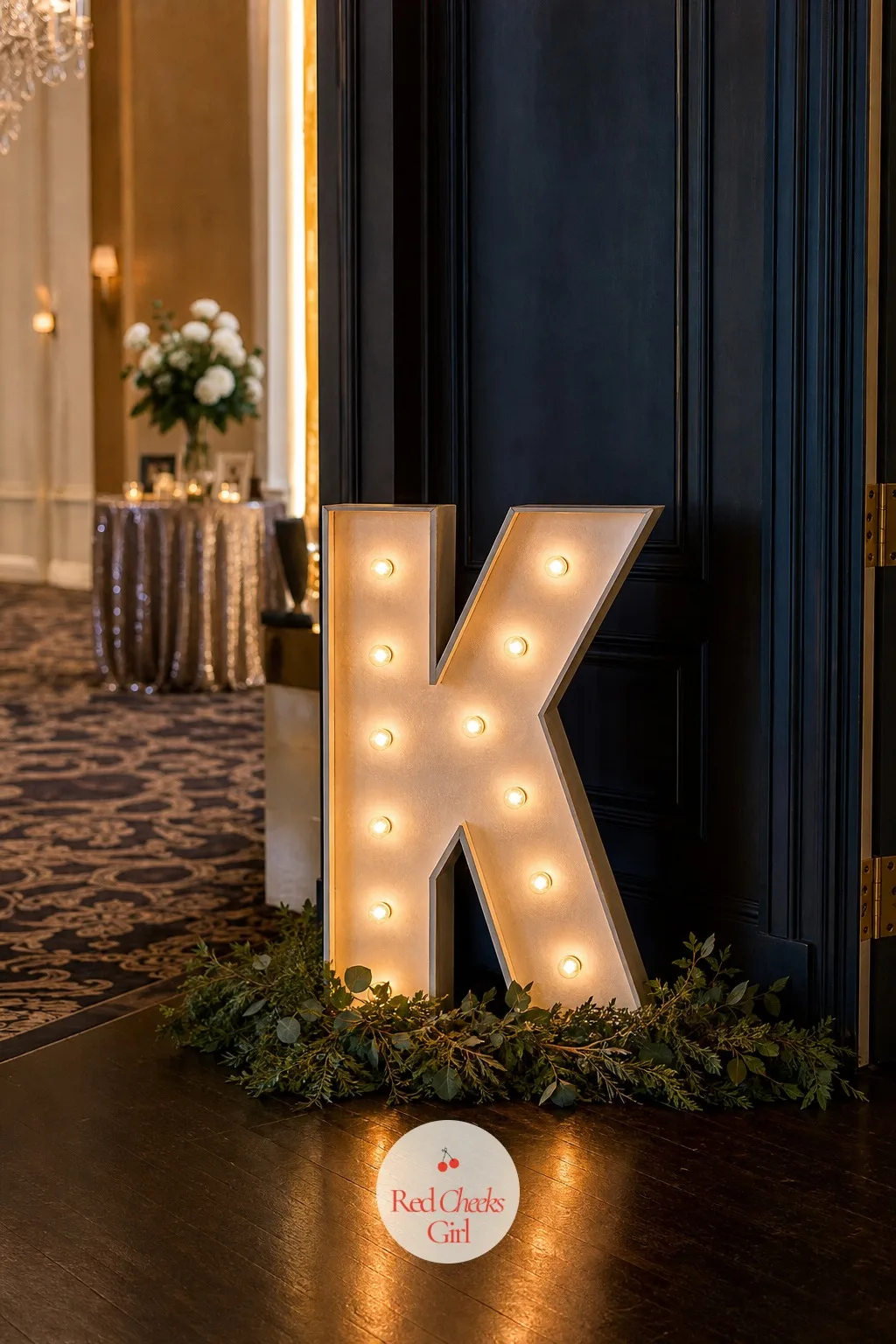 Marquee Initial Light-Up Letter at the Door — Oversized marquee letters spelling out initials beside the entrance do what a sign cannot: they light up the dark