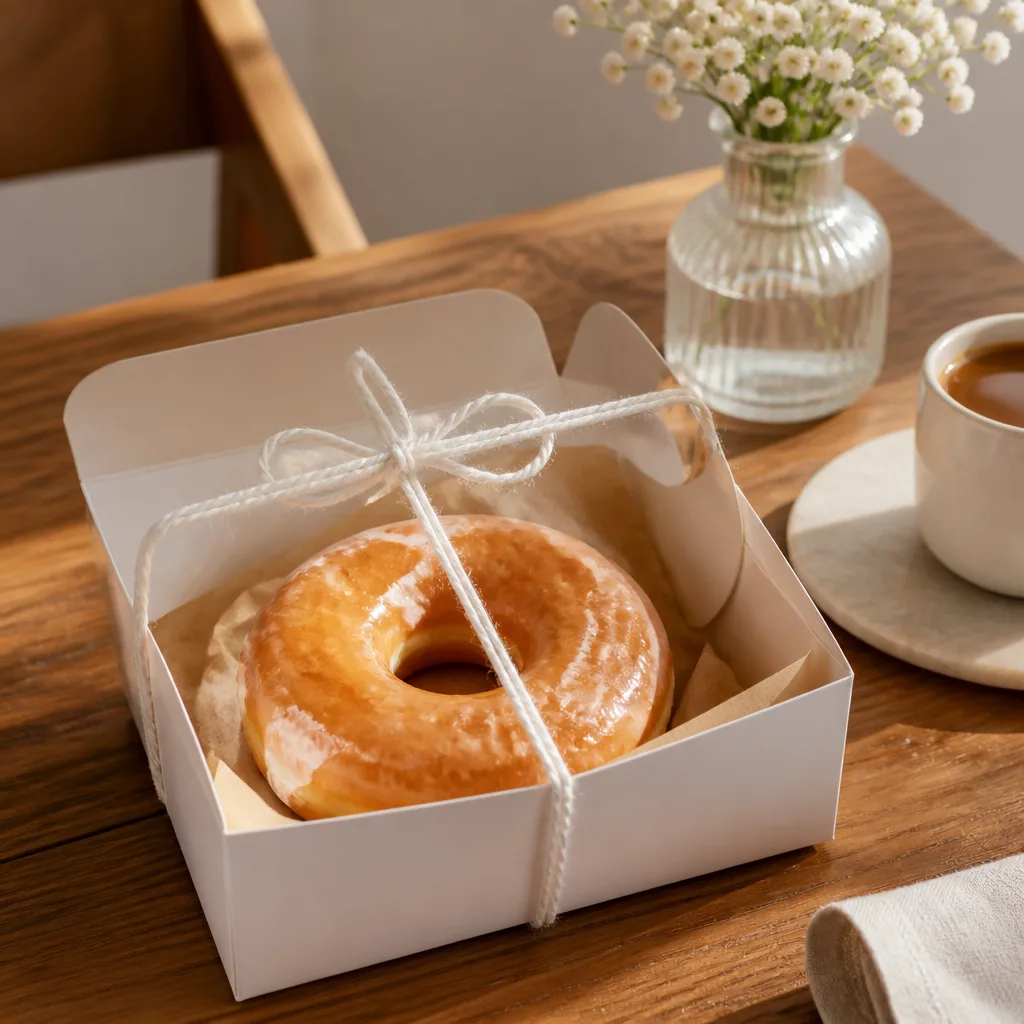 Donuts In Boxes — A real donut, boxed individually so it does not get crushed between a clutch and a phone on the way out the door. Wedding favors