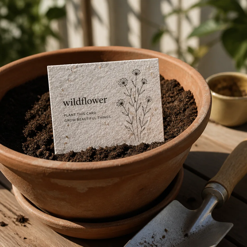 Herb Seed Paper Cards — A small card embedded with real herb seeds, meant to be planted in a pot rather than filed away with the other wedding mail. Wedding