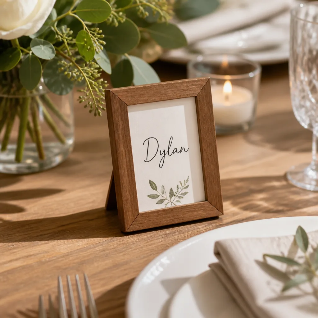 Mini Photo Frames As Place Cards — A small frame that holds the name card during the reception, then holds an actual photo once she gets home. Wedding favors
