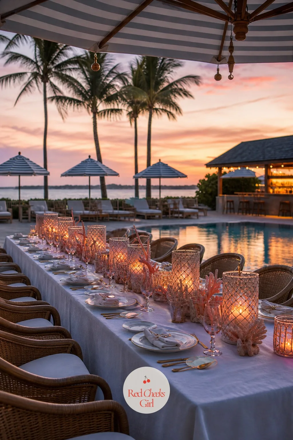 Beach Club — White, turquoise and coral, built for an afternoon rather than an evening. Wedding themes