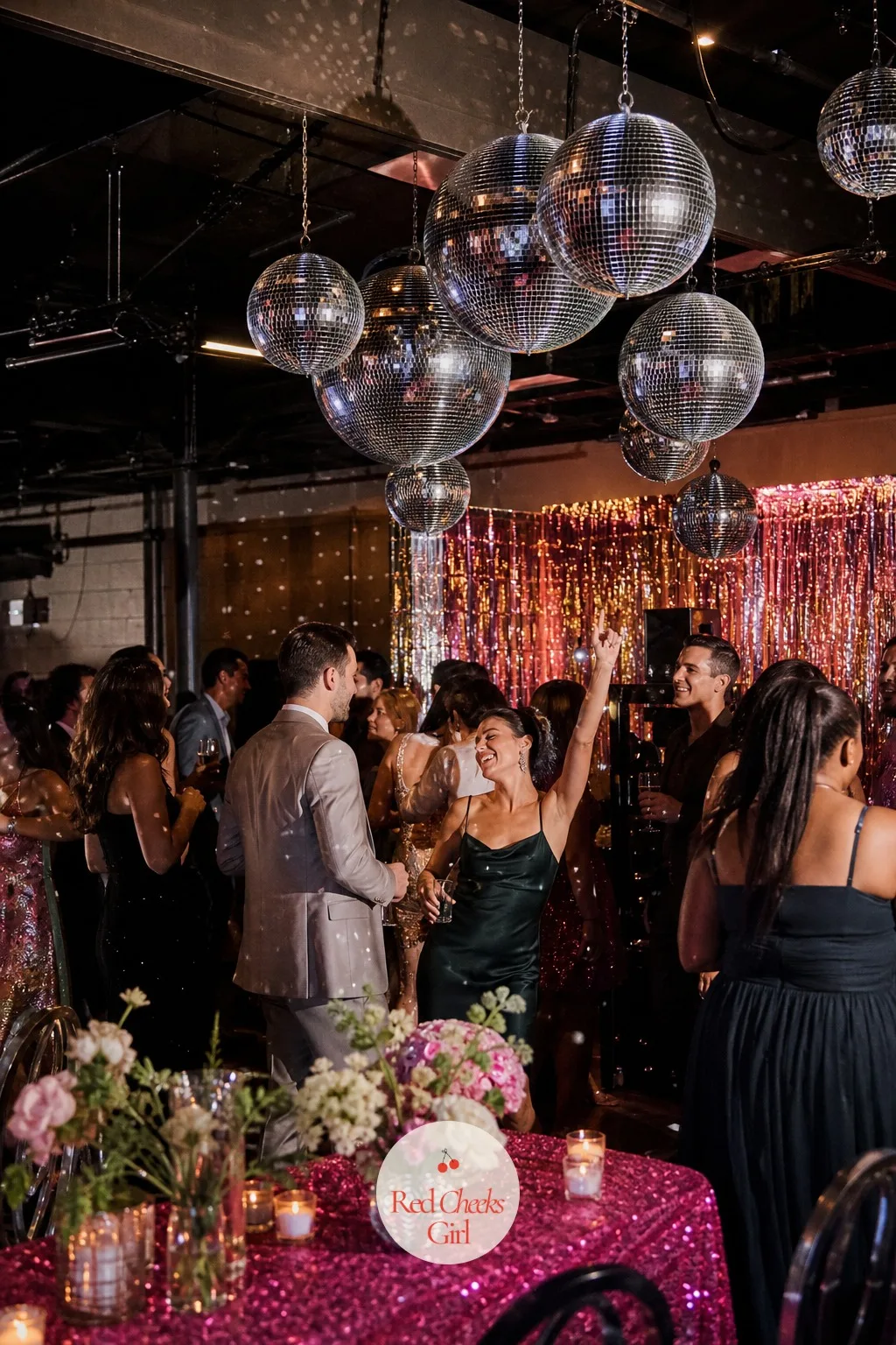 Disco — Silver, hot pink and black, built for a dance floor rather than a dinner table. Wedding themes