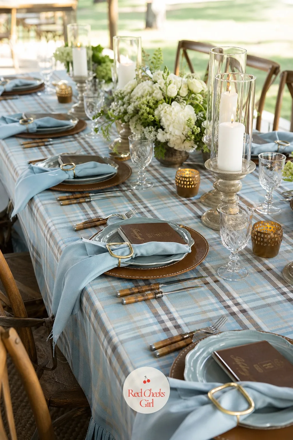 Equestrian in Robin's Egg Blue and Brown — This is horse country, not a costume party: robin's egg blue, chocolate brown and cream, carried through