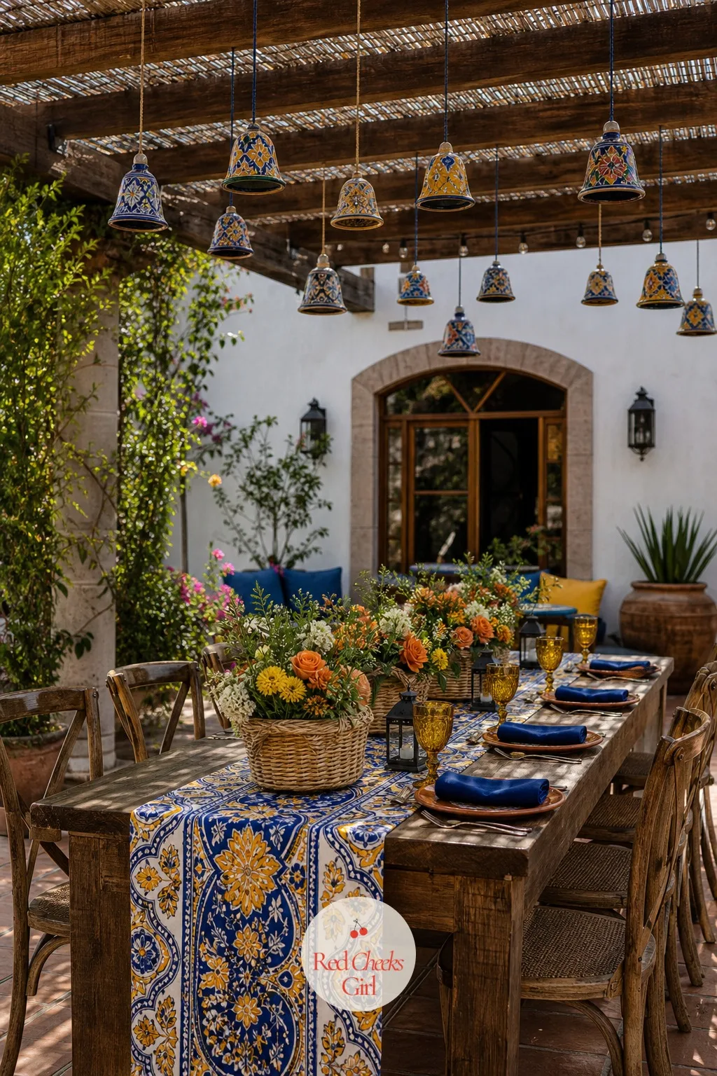Hacienda — Terracotta, cobalt blue and marigold, under a pergola strung with painted ceramic bells. Wedding themes