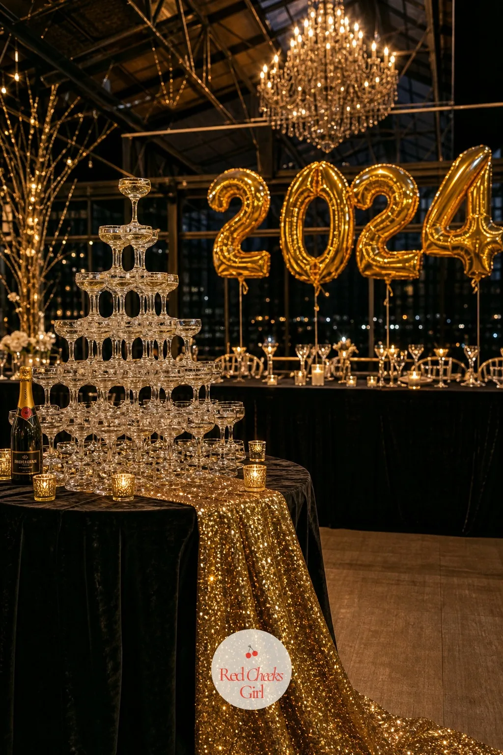 New Year's Eve Glam — Black, gold and silver, built around the countdown rather than the ceremony. Wedding themes