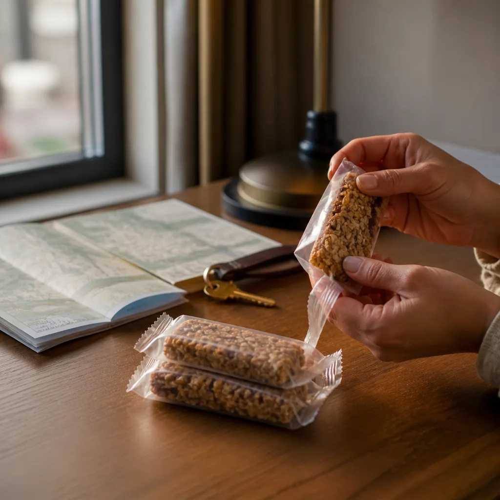 Granola Bars — Hotel breakfast does not open for hours and the rehearsal dinner is not until tonight. Wedding welcome bags