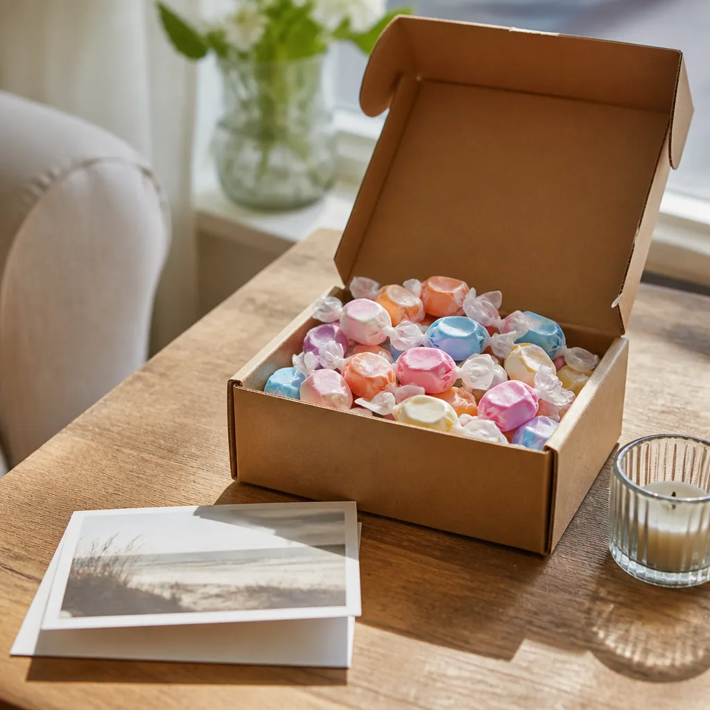 Local Treat Like Saltwater Taffy — Every region has the one candy nobody leaves without buying, and that is exactly the point here. Wedding welcome bags