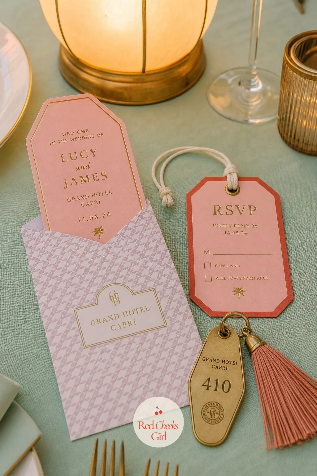 Invitation Suite Styled As A Hotel Key Card — This is the first thing anyone sees of the wedding, long before the welcome desk or the dance floor, which is