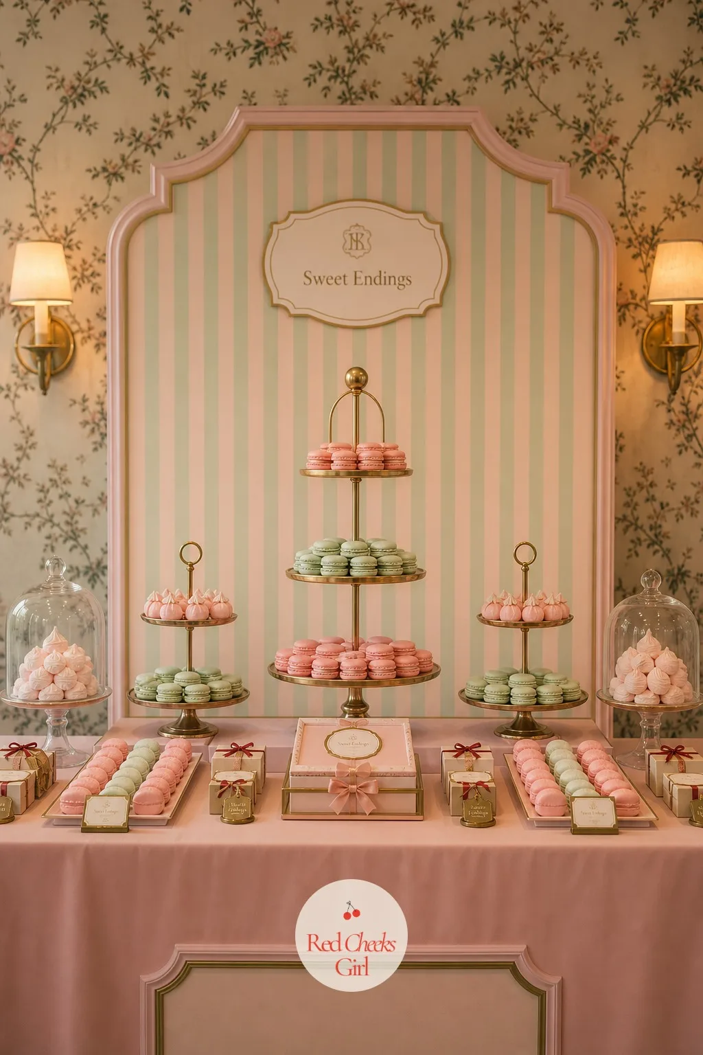 Symmetrical Pink Dessert Table — Guests walk past a dessert table that looks thrown together without a second glance, but one that is mirrored down to the
