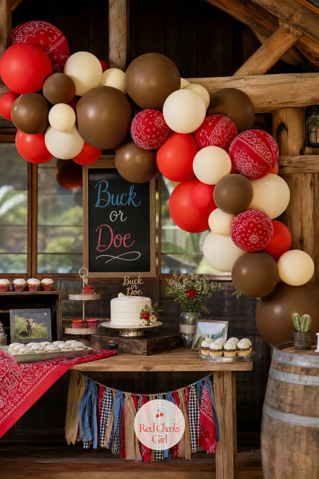 Bandana Balloon Garland — Plain balloons read as any other kids' party, which is the one thing this theme should avoid. Western gender reveal ideas