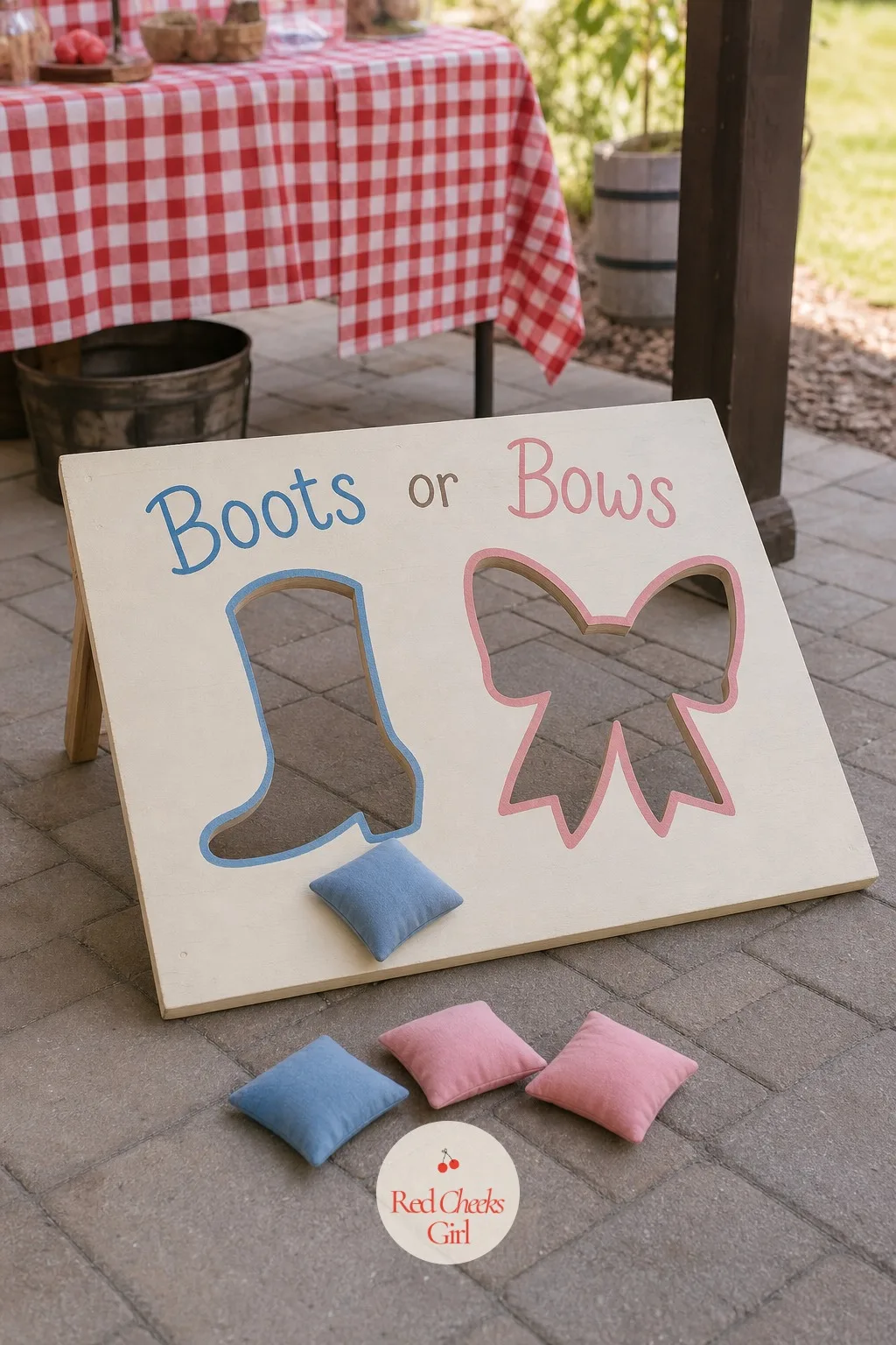 Boots Or Bows Bean Bag Toss — Horseshoes need open grass, but not every venue has it, so a bean bag board fills the same role on a patio or driveway. Western