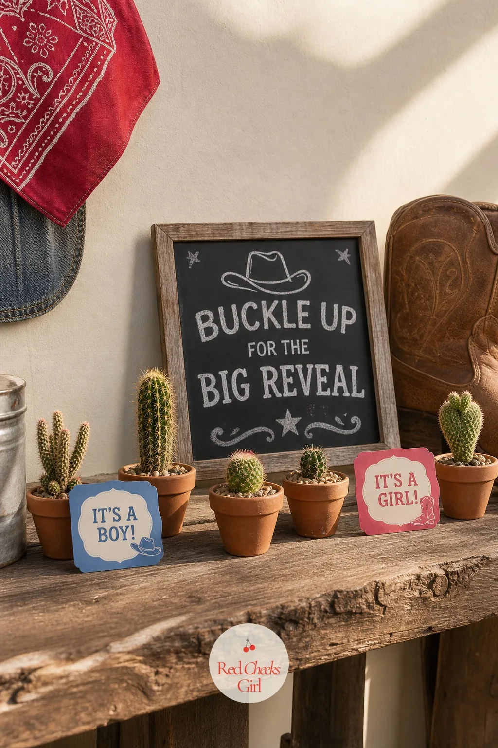 Cactus Touches — A party that is all wood and gingham can start to feel flat without a living texture breaking it up, and a desert theme calls for exactly one