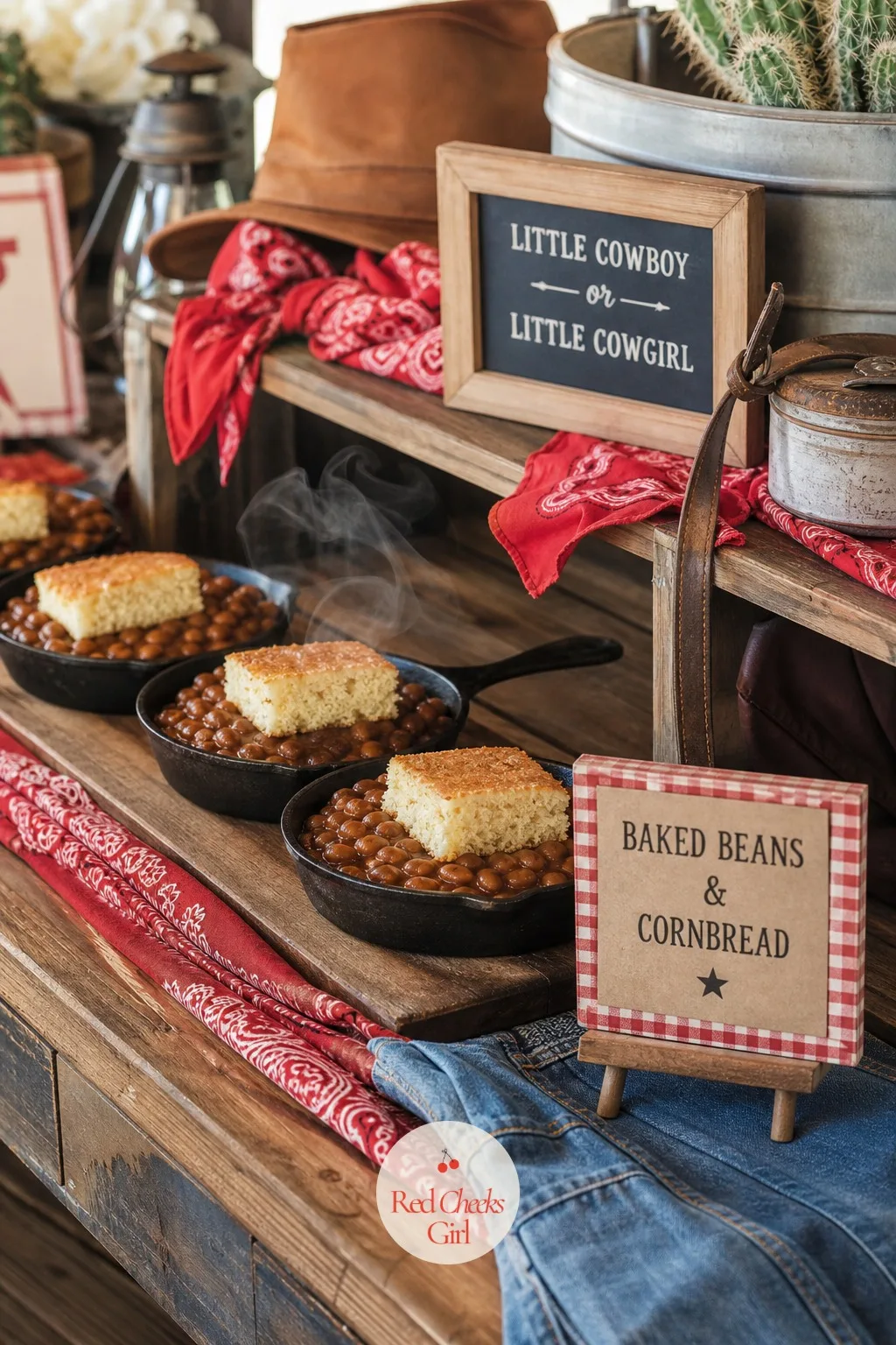 Cast Iron Skillet Side Dish Display — Chafing dishes look like every office catering spread ever assembled, and this theme deserves better. Western gender