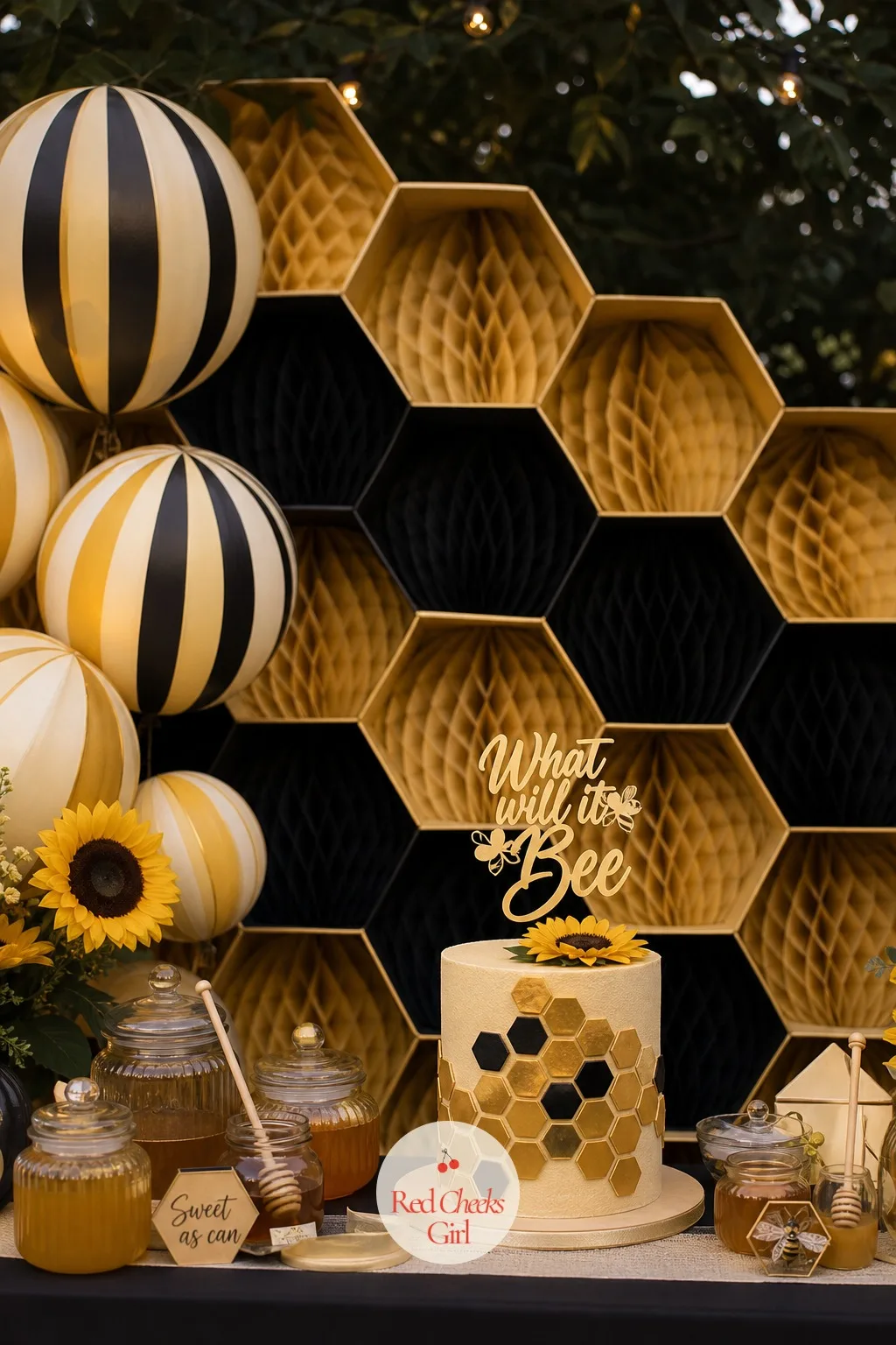 Honeycomb Balloon Backdrop — A bare wall behind the reveal spot says nothing, and every phone in the room ends up pointed at it anyway. What will it bee gender