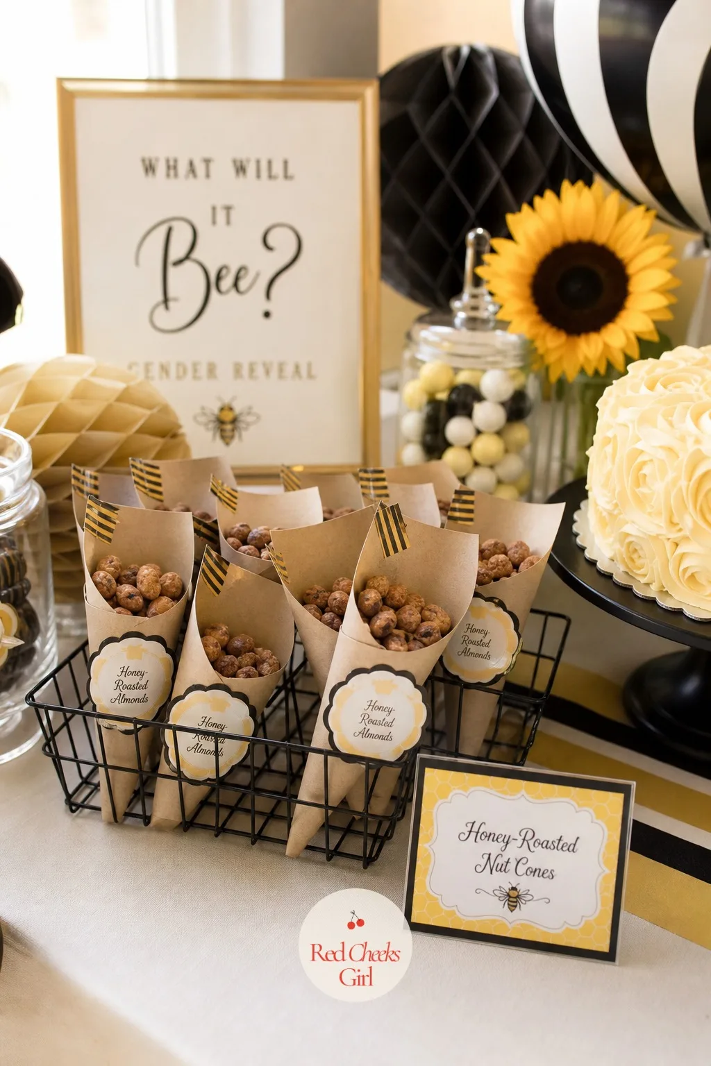 Honey-Roasted Nut Cones — Nuts in a bowl disappear into the background of a food table, but the same honey roasted almonds in a paper cone read as a proper