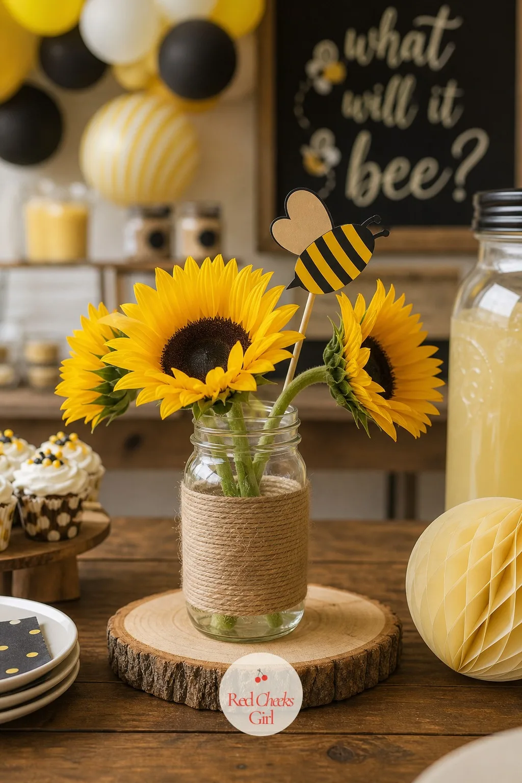 Mason Jar Sunflower Centerpiece — A tall floral arrangement blocks the view across the table, and nobody wants to talk around a wall of stems. What will it bee