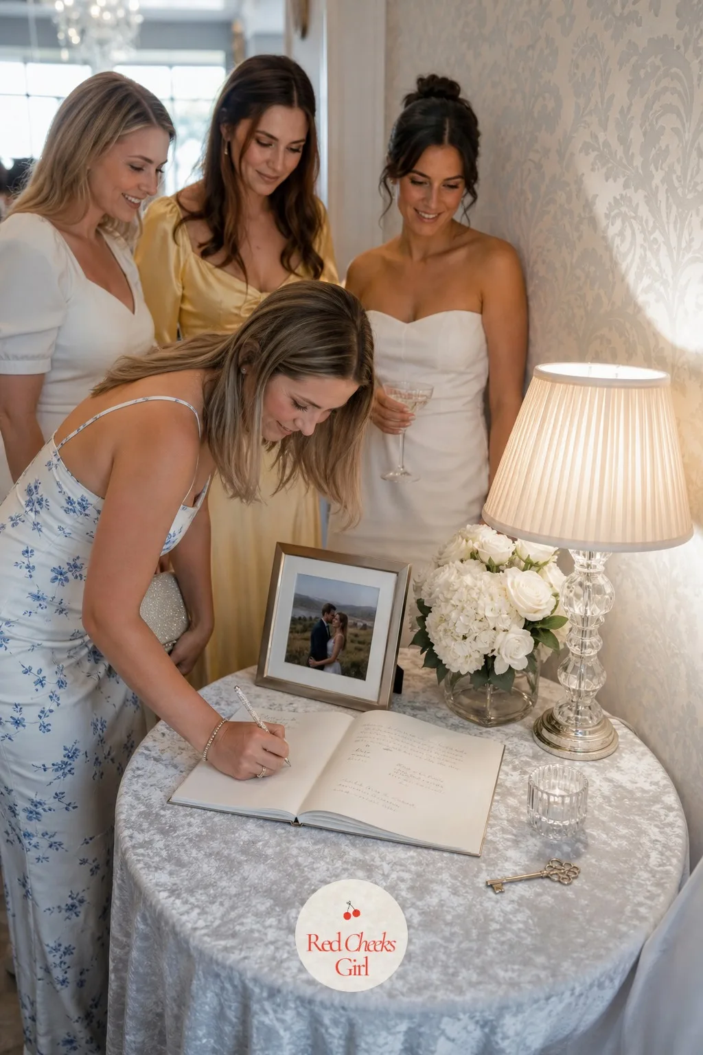 The Guest Book Table — Somewhere needs to hold the well wishes that did not make it into the jar. White bridal shower theme