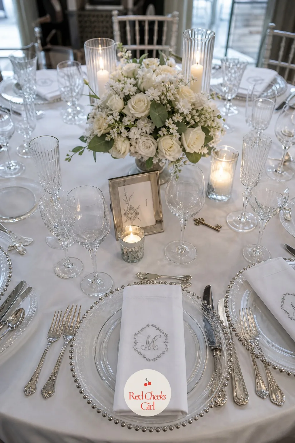 Hand-Embroidered Napkins — Paper napkins would undo everything the table just set up. White bridal shower theme