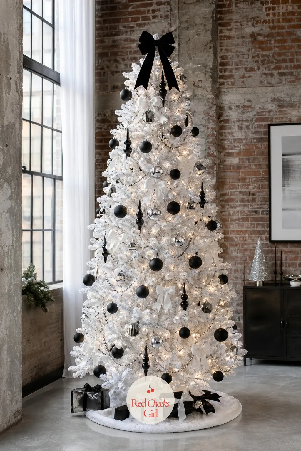 A Tall Industrial Tree in Black and Chrome — At 9 feet this is the tallest tree in the collection, built for a loft with real ceiling height to spend. White