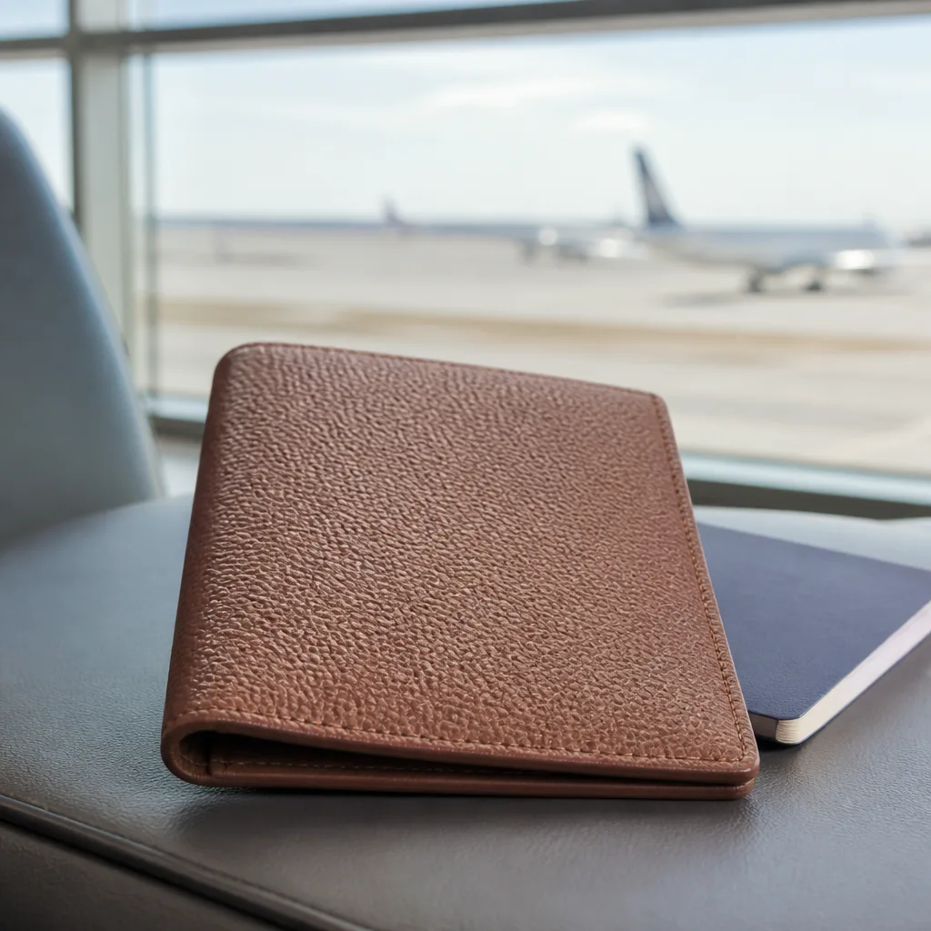 Leather Passport Holder — Her passport has been loose in a bag pocket for years, corners soft and bent. White elephant gift ideas 50 dollars