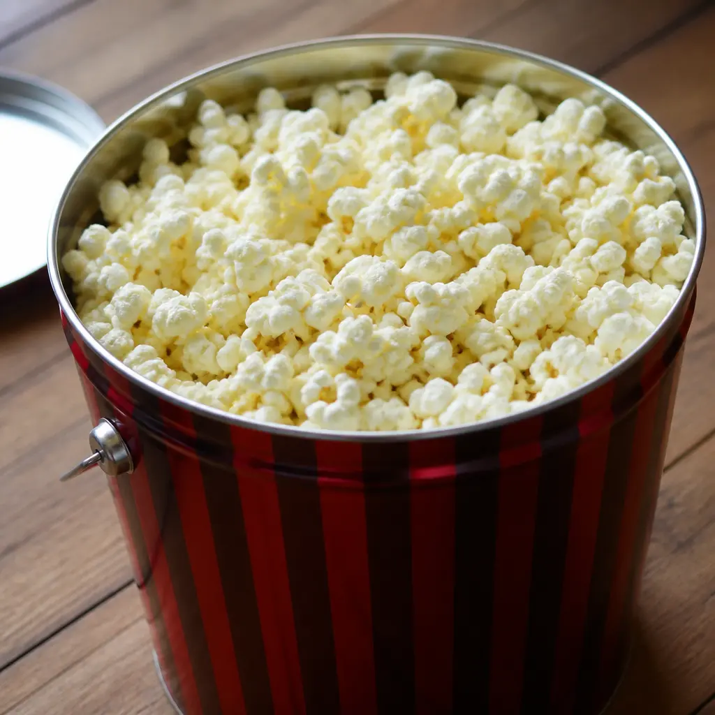 Gourmet Popcorn Tin — Universally liked, easy to share at a desk, and nobody has ever been disappointed to unwrap snacks. White elephant gift ideas