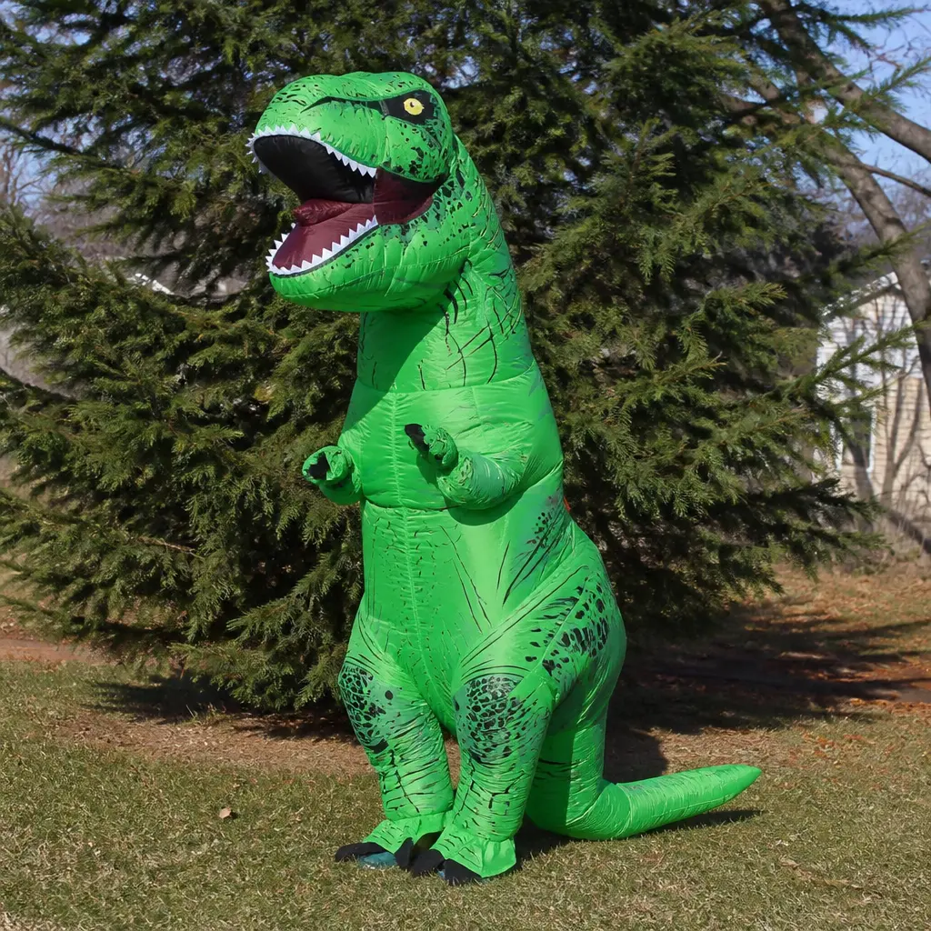 Inflatable Dinosaur Costume — Guaranteed to get worn within the hour by whoever is drunk enough to put it on, and guaranteed to get stolen right back off them.