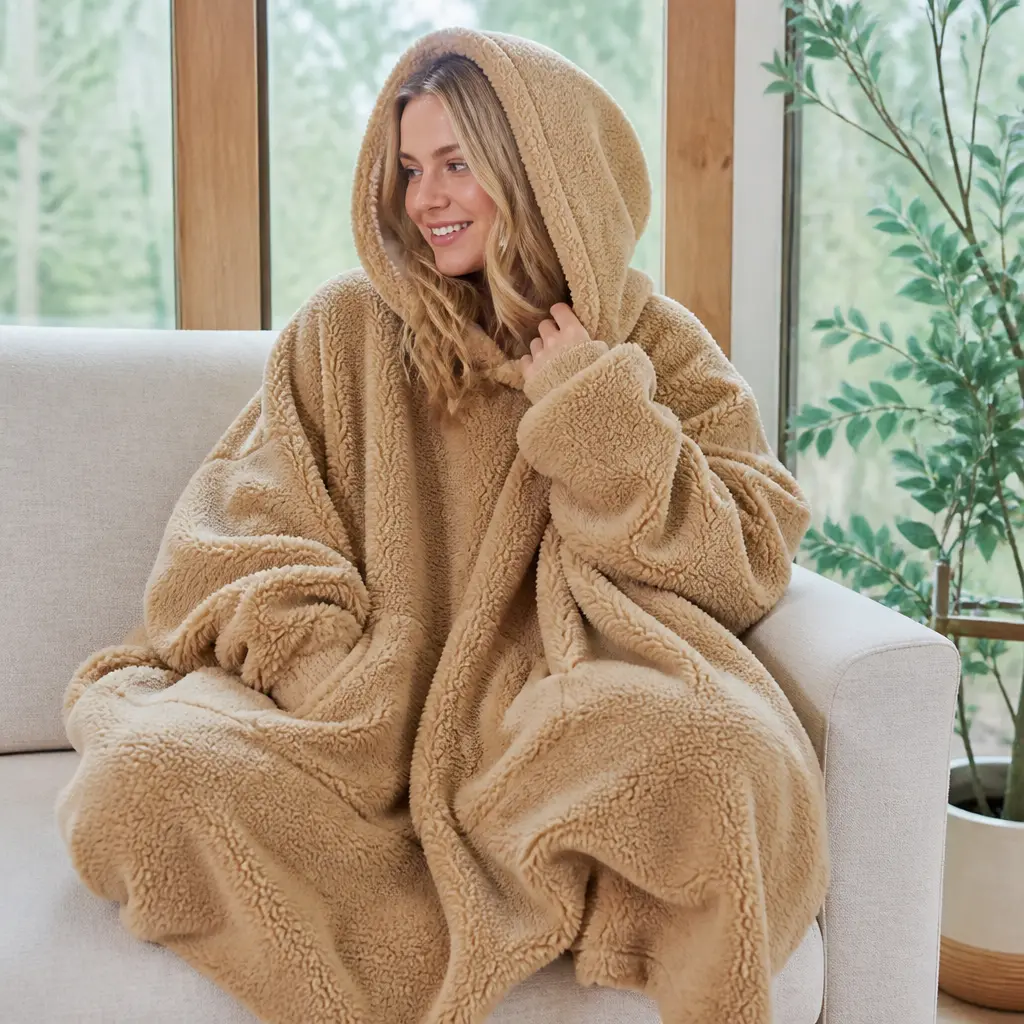 Sherpa Hooded Blanket — Wearable, oversized, and impossible to look dignified in, which is half the appeal once the party moves to the couch. White elephant