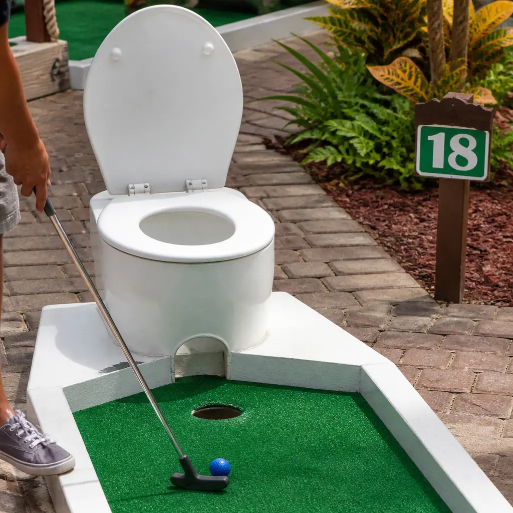 Toilet Golf Game — Exactly as ridiculous as it sounds, and exactly why it gets stolen by whoever has the most competitive streak at the table. White elephant