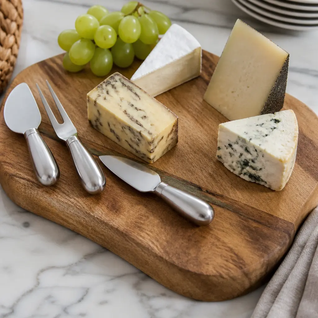 Wooden Cheese Board Set — Doubles as something she'll actually use for her own next gathering, which is rare for a gift that started life as a joke in a white