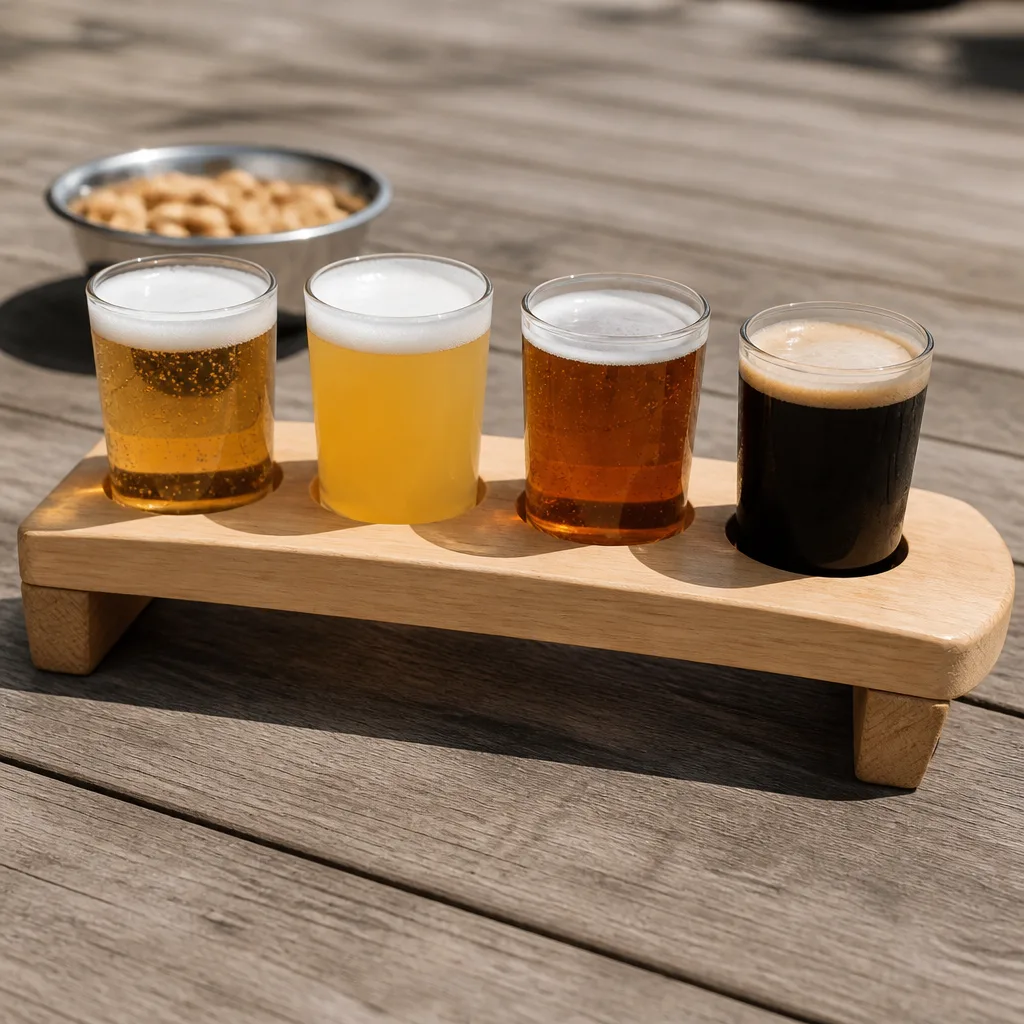 Beer Flight Paddle — For the one at every gathering who announces tasting notes nobody asked for, hand her the tool to do it properly. Best white elephant gifts