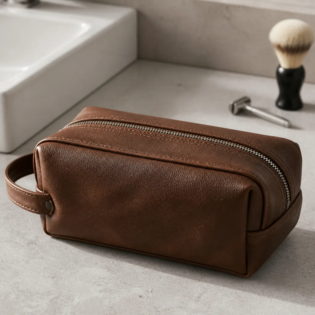 Leather Dopp Kit — Toiletries traveling loose in a suitcase pocket is a small, avoidable mess. Best white elephant gifts