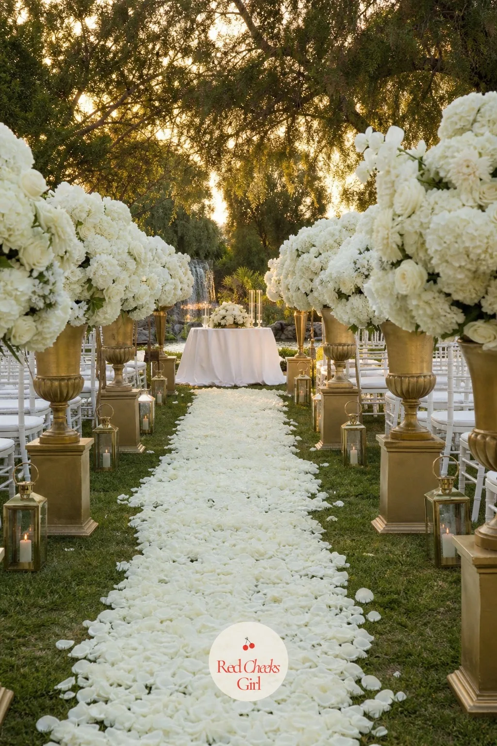 The Aisle — Guests watch this for longer than almost anything else that day, the slow walk down it, so it deserves more than scattered petals alone. White and