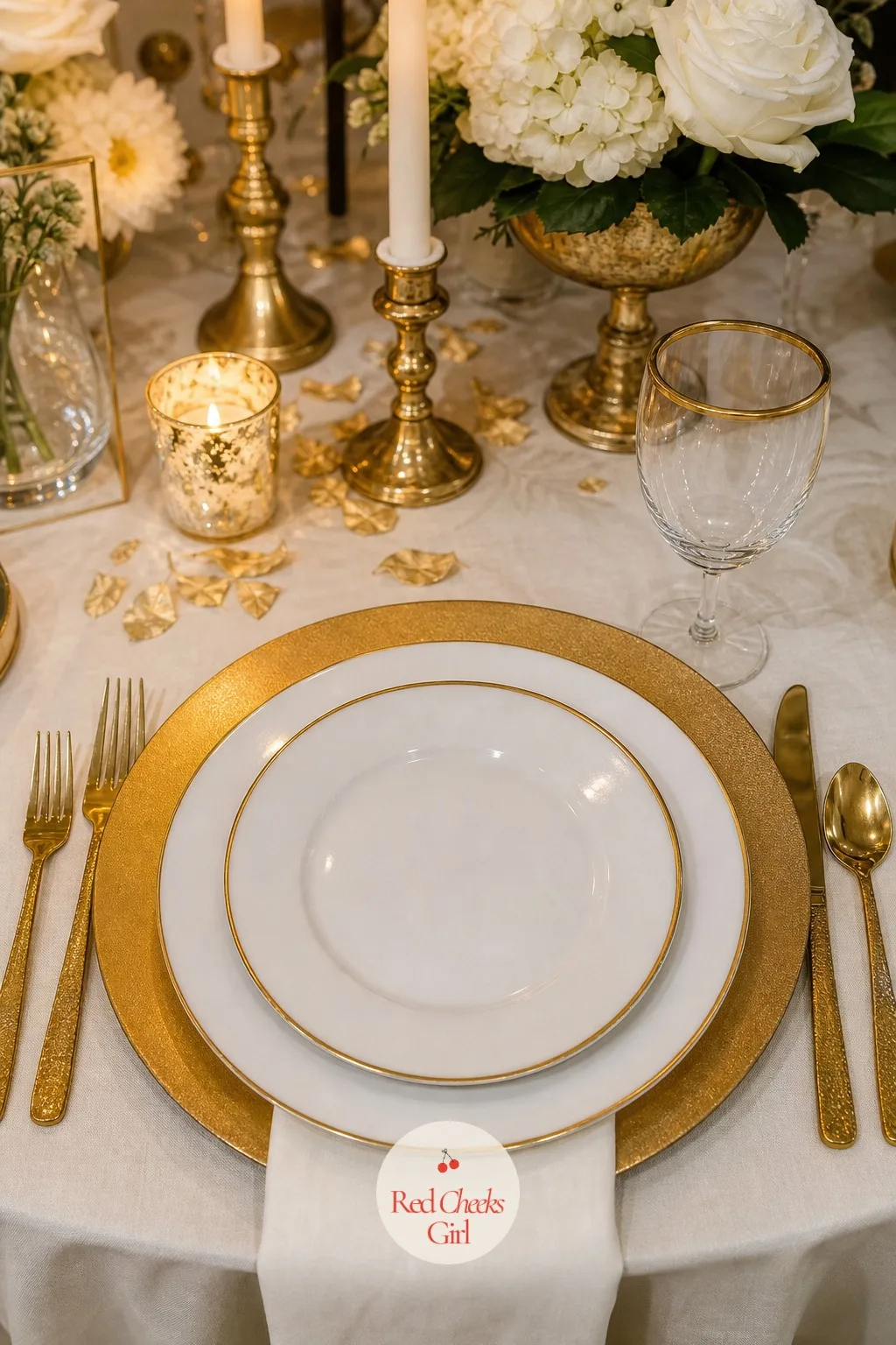The China and Flatware — She can get away with plain white rental plates almost everywhere else in the day, but not here, this is what sits directly under the