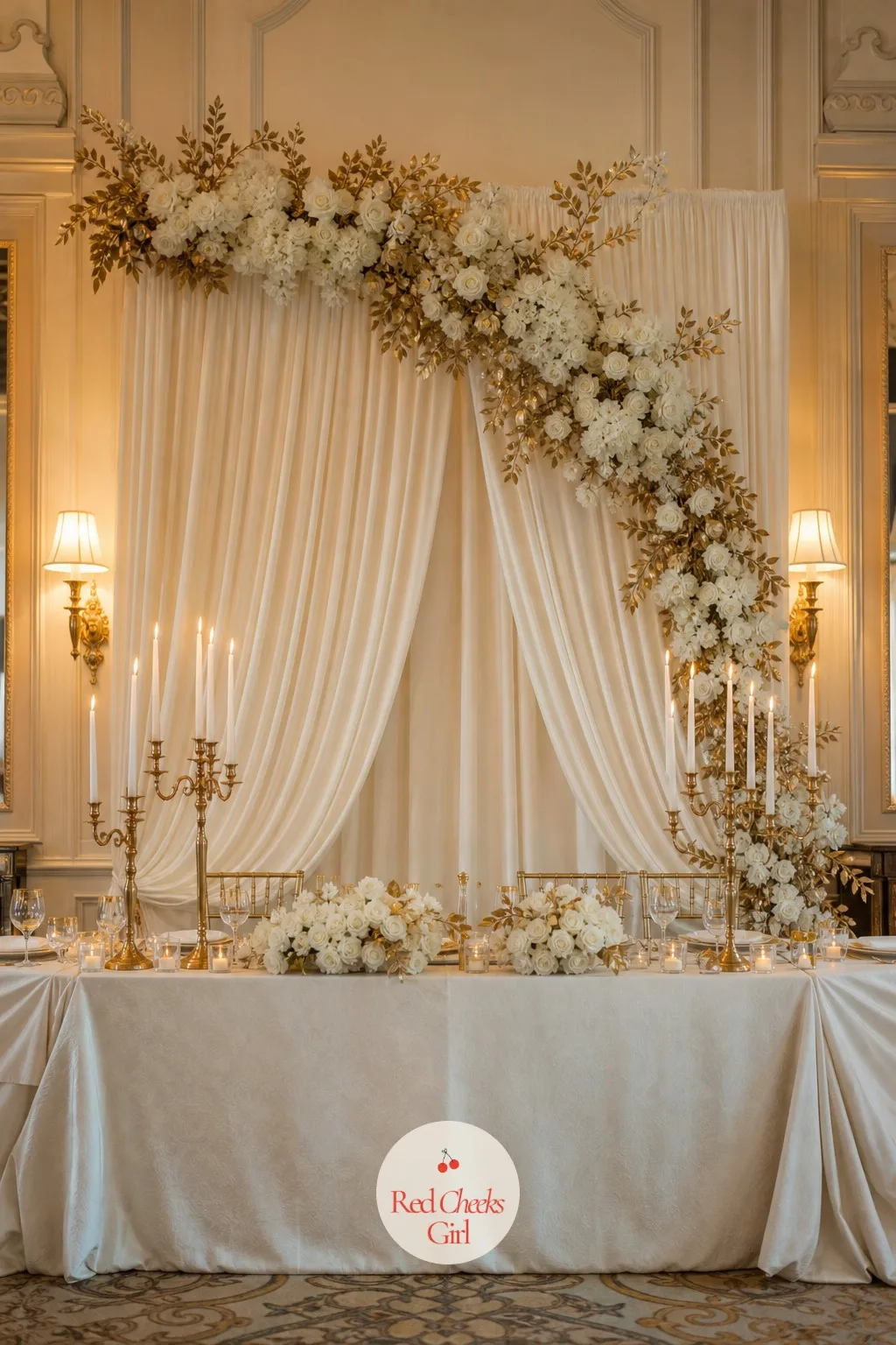 The Head Table Backdrop — Every toast and every photo of the newly married couple happens in front of this, so a bare wall behind the top table undoes the rest