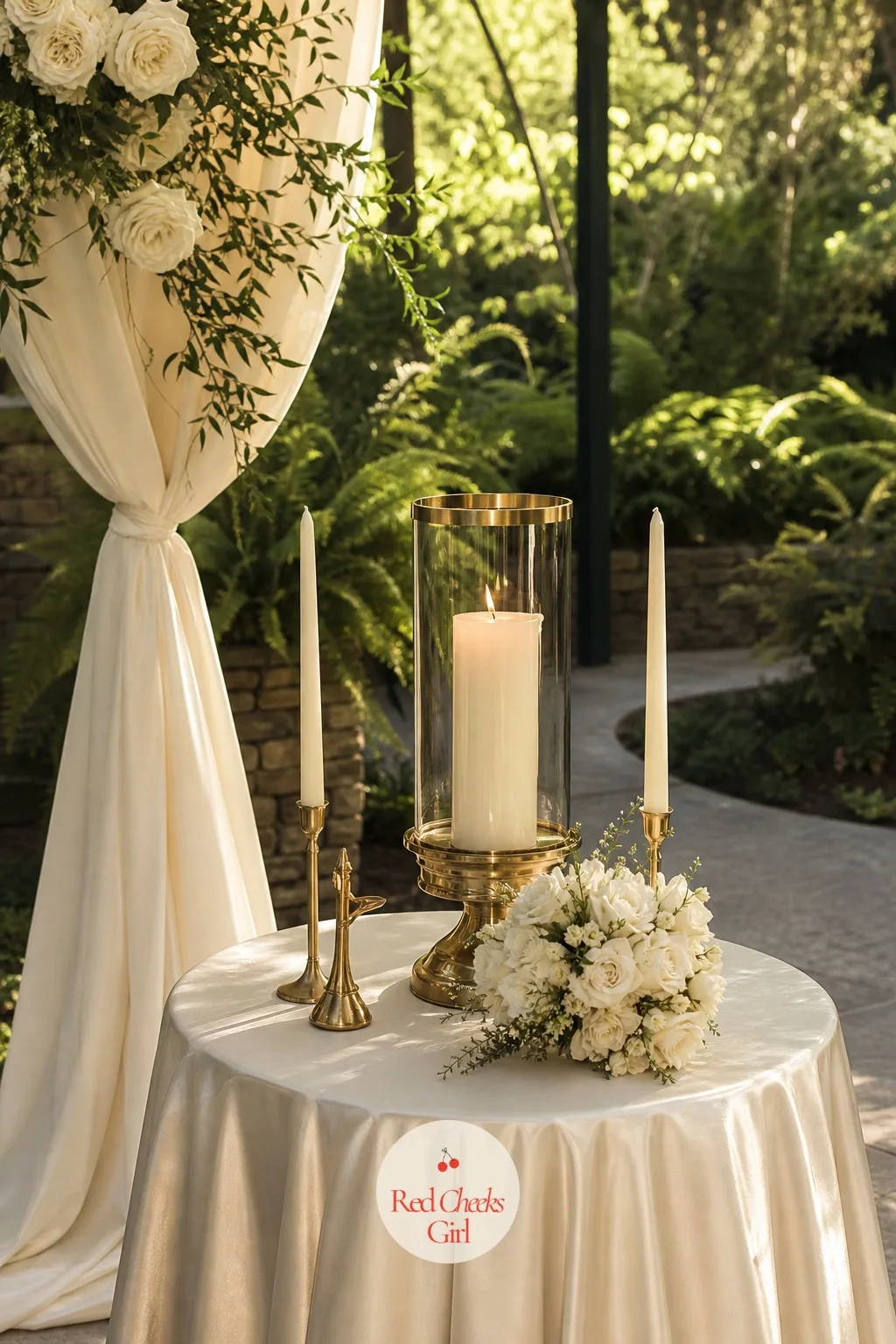The Unity Table — It stands to one side through the whole ceremony, small enough to miss if nobody dresses it, and it is the one surface close enough for