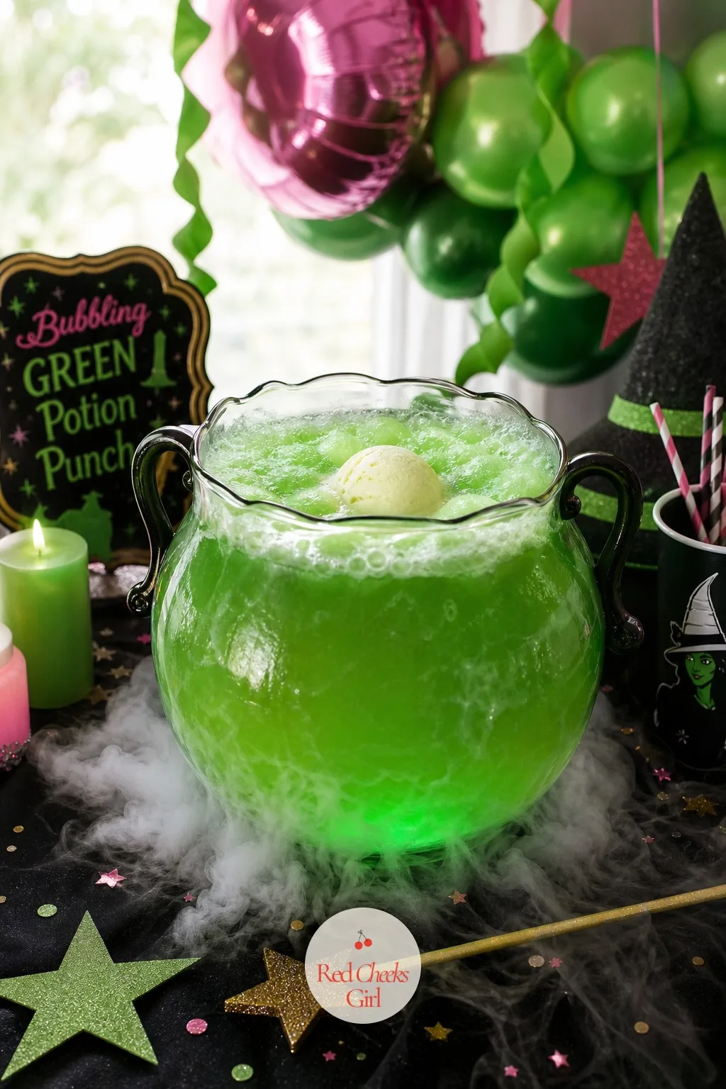 Bubbling Green Potion Punch — A bowl of green punch sitting still on the table never earns a second look. Wicked party ideas
