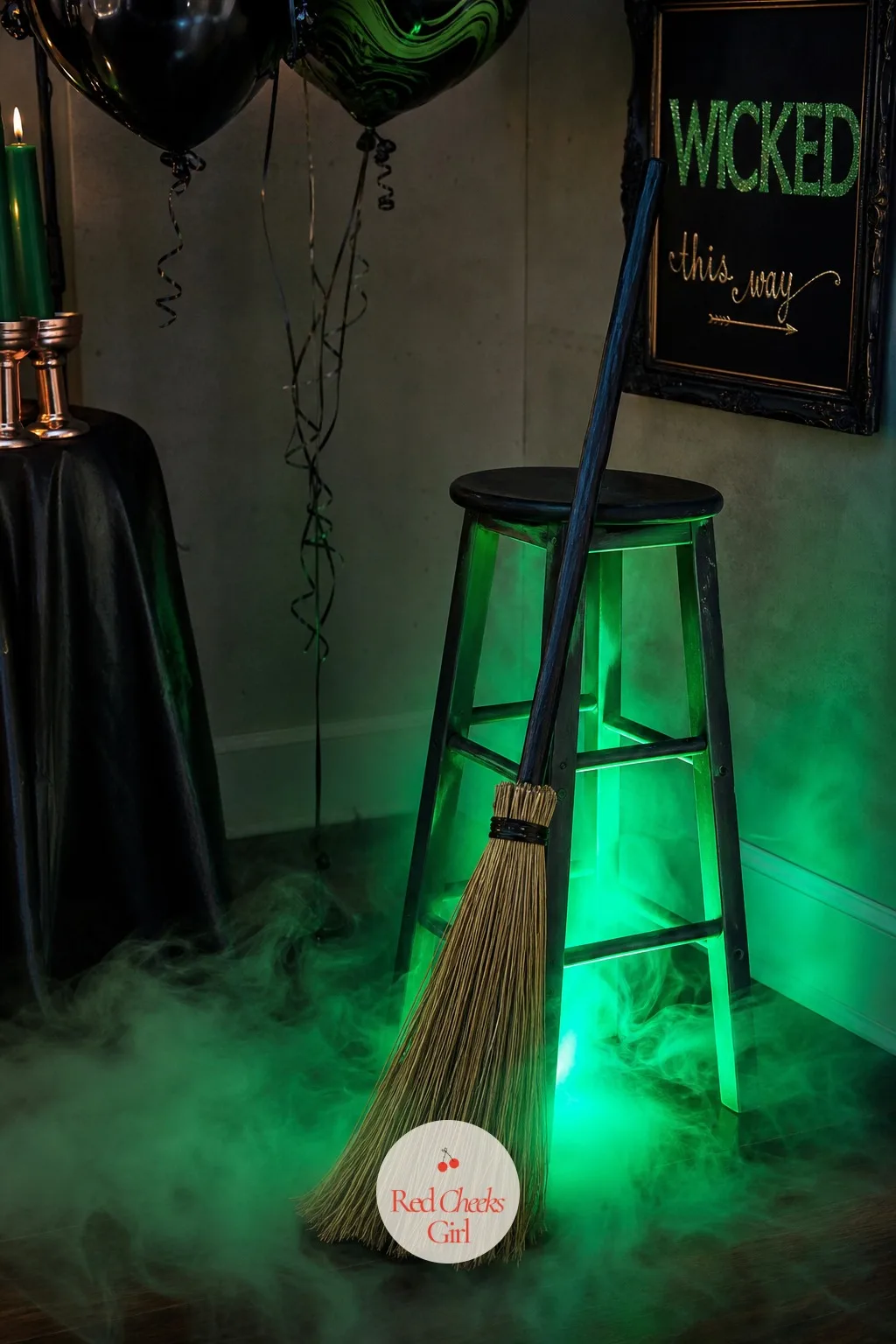 Green Fog Broom Photo Moment — A photo backdrop with nothing to actually do in front of it gets one quick snap and then gets ignored for the rest of the night.