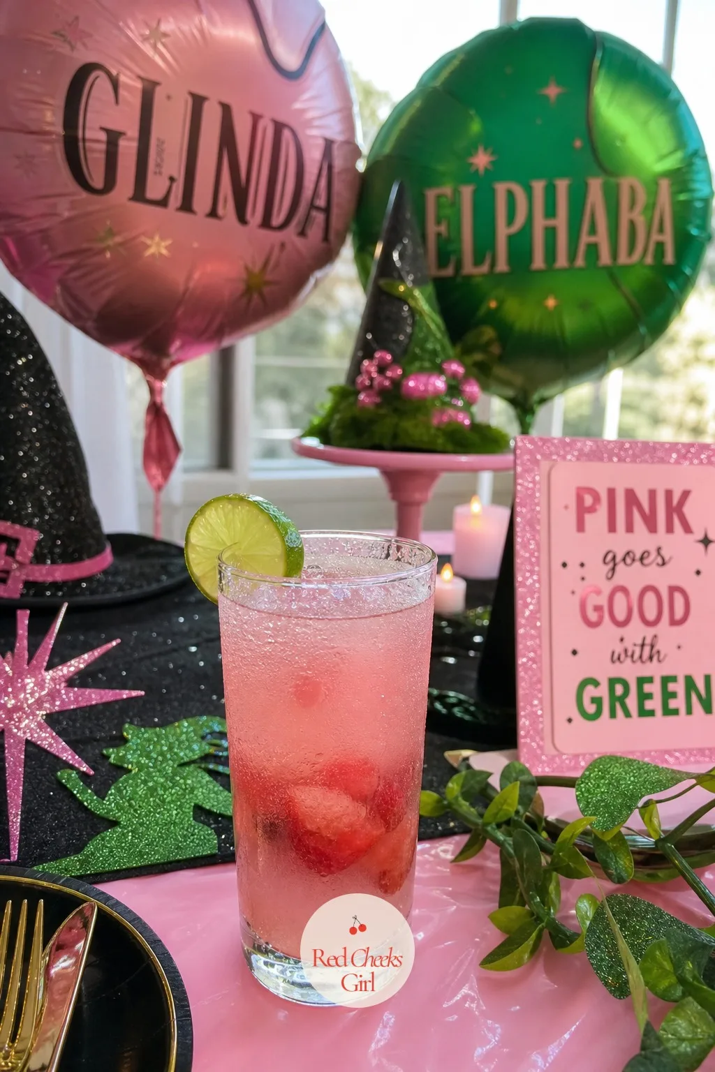 Pink Lemonade with Lime and Strawberries — A pitcher of plain pink lemonade is fine, but it is not a photograph. Wicked party ideas