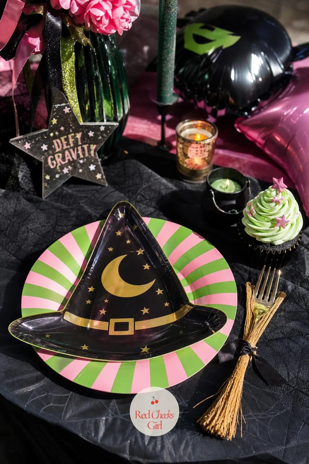 Witch-Striped Table Setting — Plain white paper plates do nothing for the table even once the food looks right. Wicked party ideas