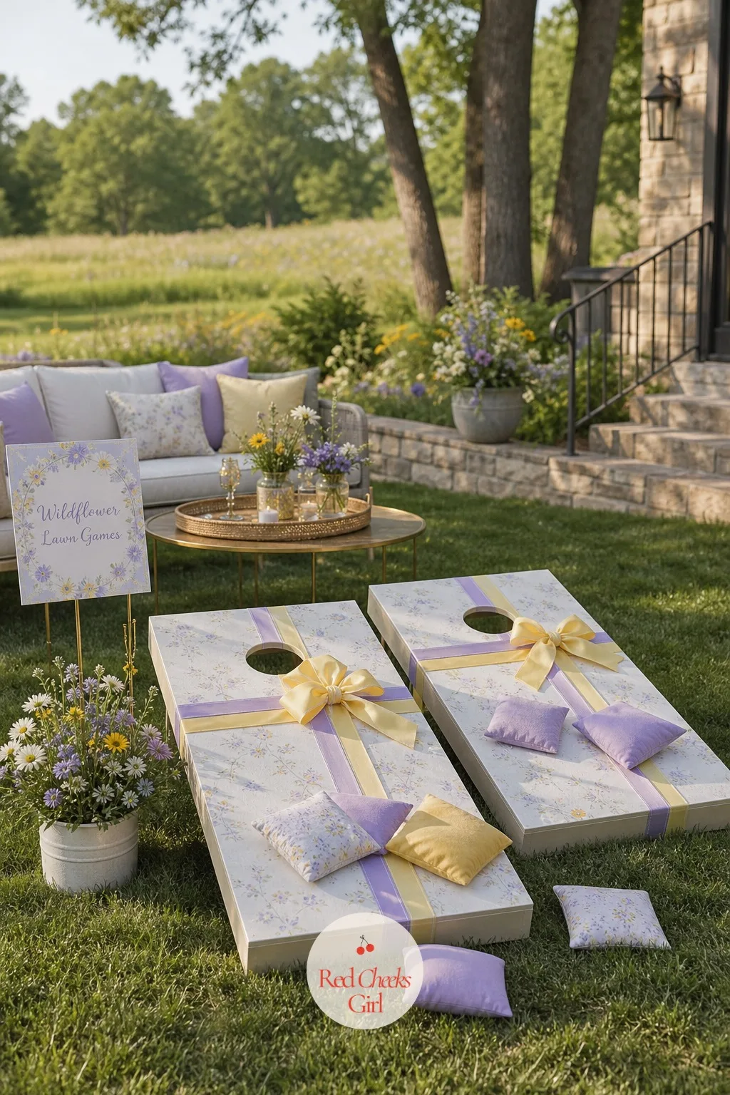 Wildflower Lawn Games — An outdoor shower needs something beyond standing around with a drink, and a lawn game gives the afternoon a shape. Wildflower bridal