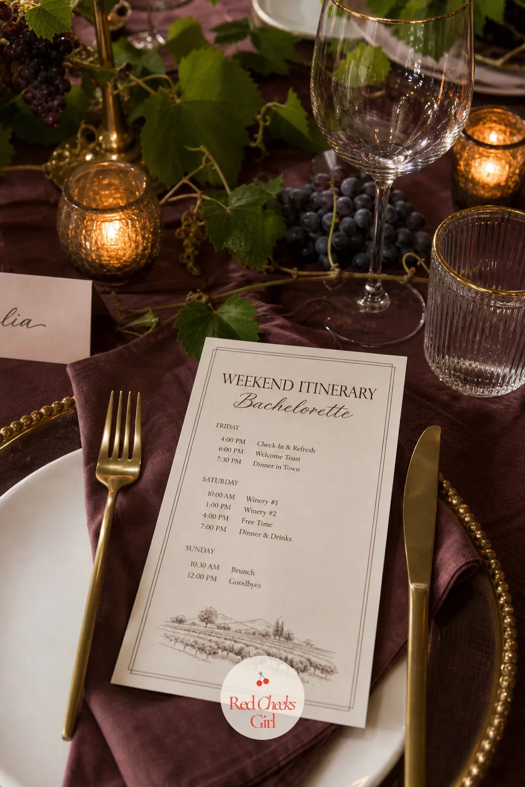 The Printed Weekend Itinerary — Nobody reads a group chat properly after the second winery. Winery bachelorette party ideas