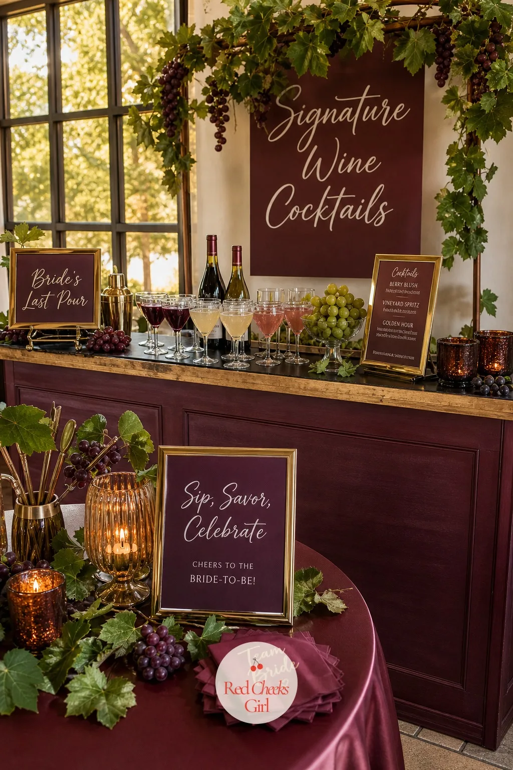 A Signature Wine Cocktail Bar — Not everyone wants a straight pour all evening. Winery bachelorette party ideas