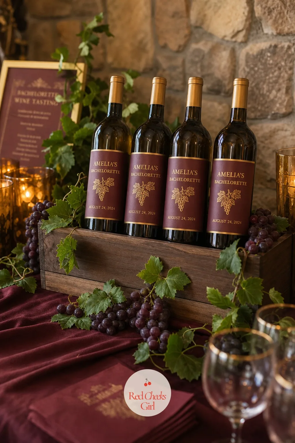 Wine Bottles Labeled With the Wedding Date — A plain bottle on the table is just inventory. Winery bachelorette party ideas