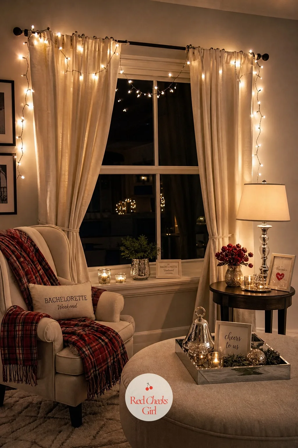 The Curtained Window Nook — A bare window at night just shows the dark outside, so this corner gives it something softer to reflect instead. Winter