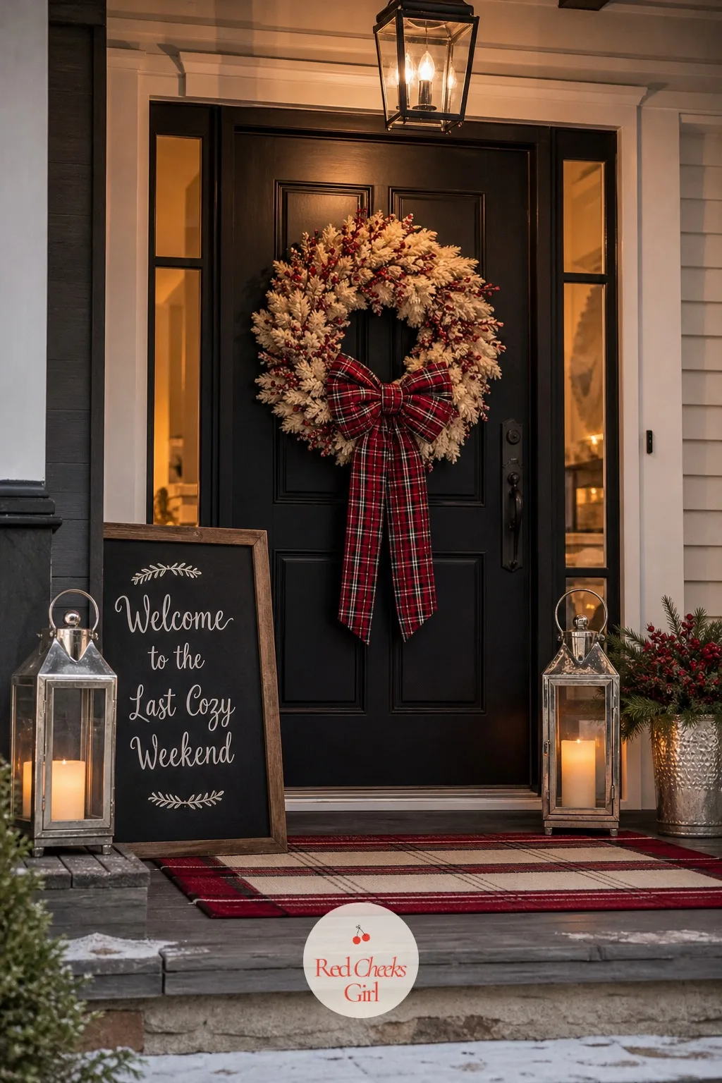 The Entrance Welcome — The first thing a guest sees should already look like the rest of the weekend, not like a bare hallway apologizing for itself. Winter